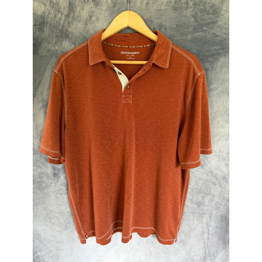 Johnston & Murphy Mens XL Burnt Orange Modal Blend Contrast Stitch Polo Shirt
